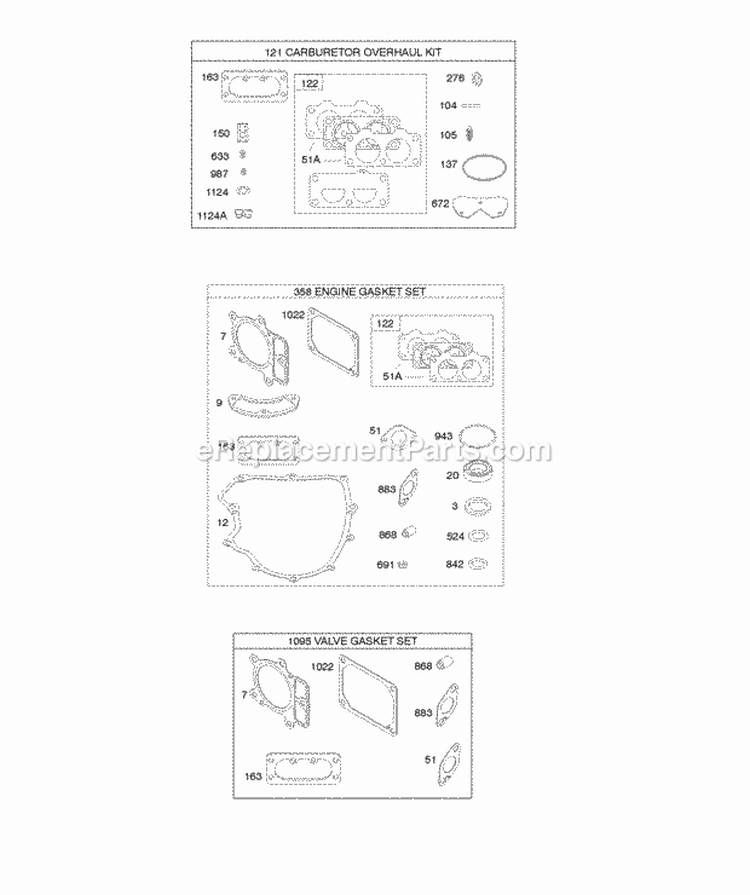 Gasket Set-Engine Gasket Set-Valve Kit-Carburetor Overhaul Diagram and Parts List for 44M977-0001-G5  Briggs and Stratton Engine
